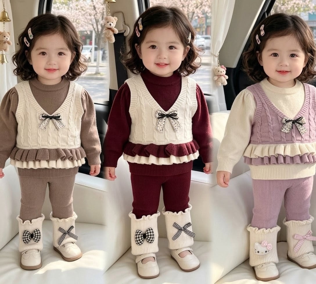 Girls Knit Bow Ruffle Co-ord Set