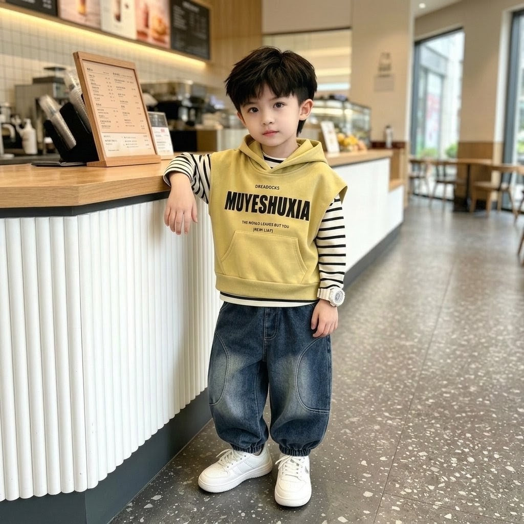 Boys Korean Style 3-Piece Hooded Set