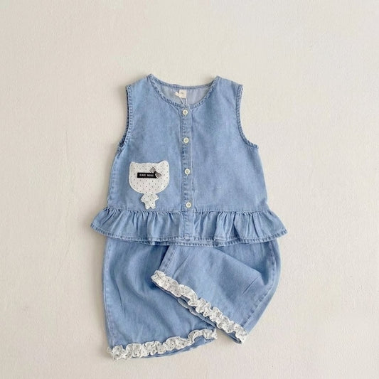 2pc Denim Sleeveless Set