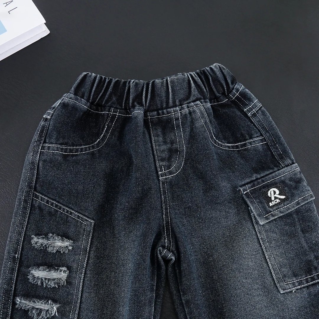 Kids Textured Sweatshirt & Denim Pants Set