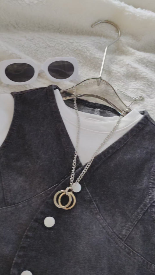 The "Rocker Rebel" 3-Piece Denim Set – Washed Black