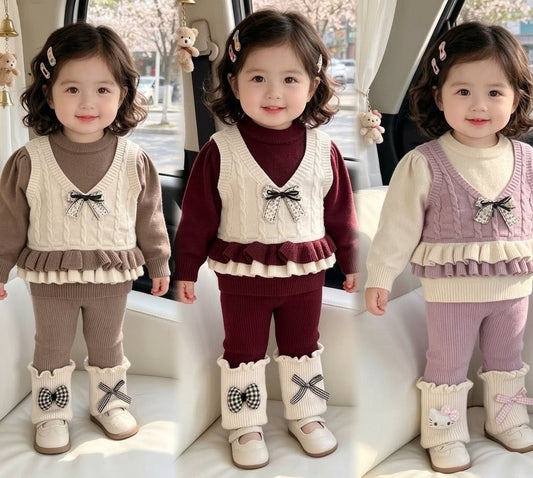Girls Knit Bow Ruffle Co-ord Set