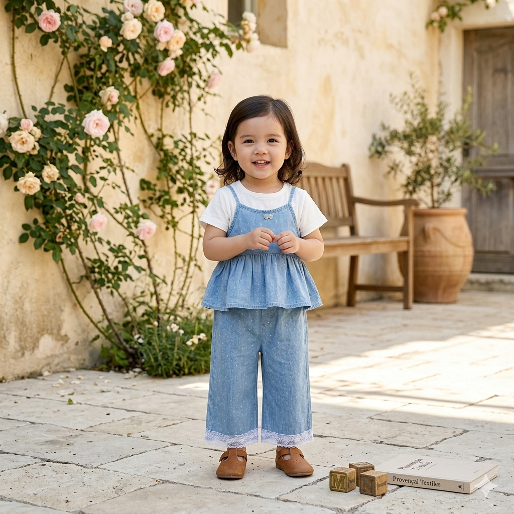 Starry Denim Peplum & Lace Set