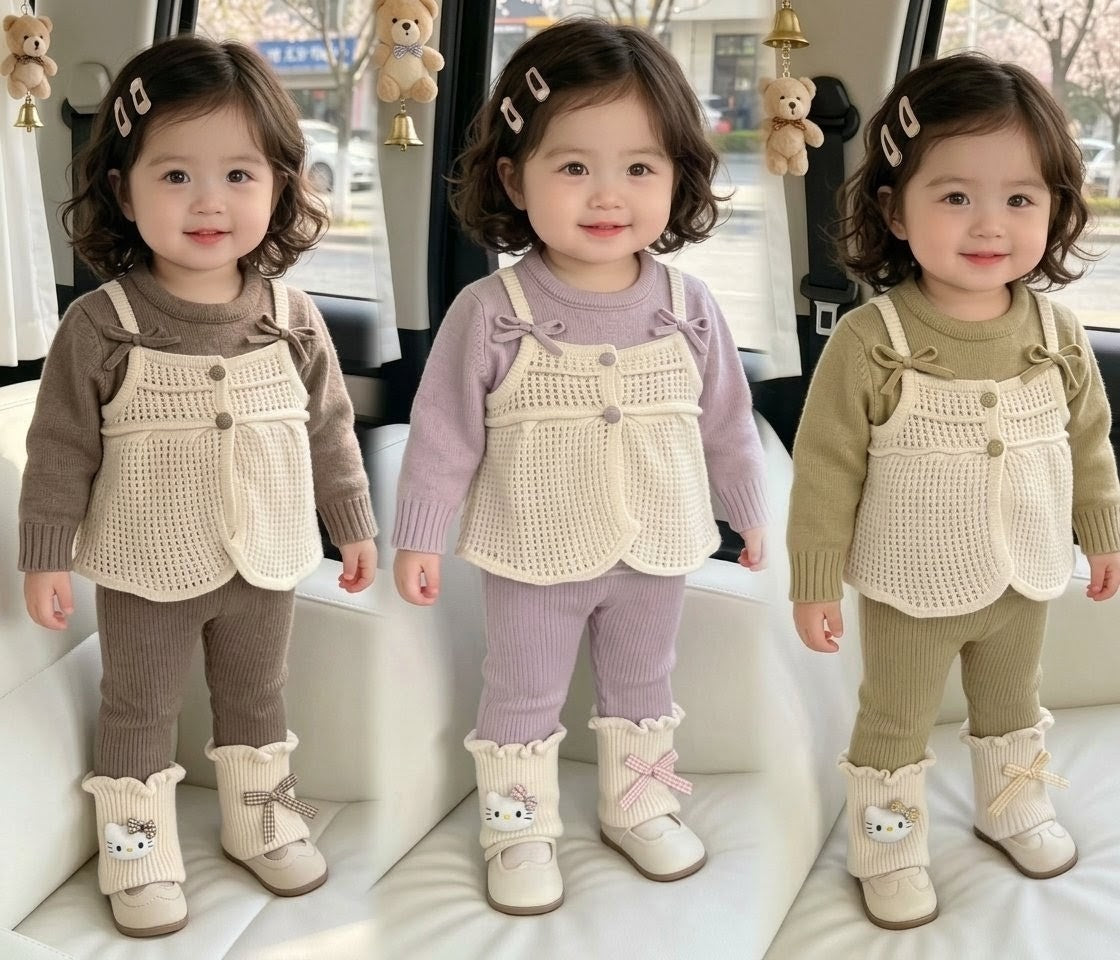 Girls Knitted Bow 2-Piece Set