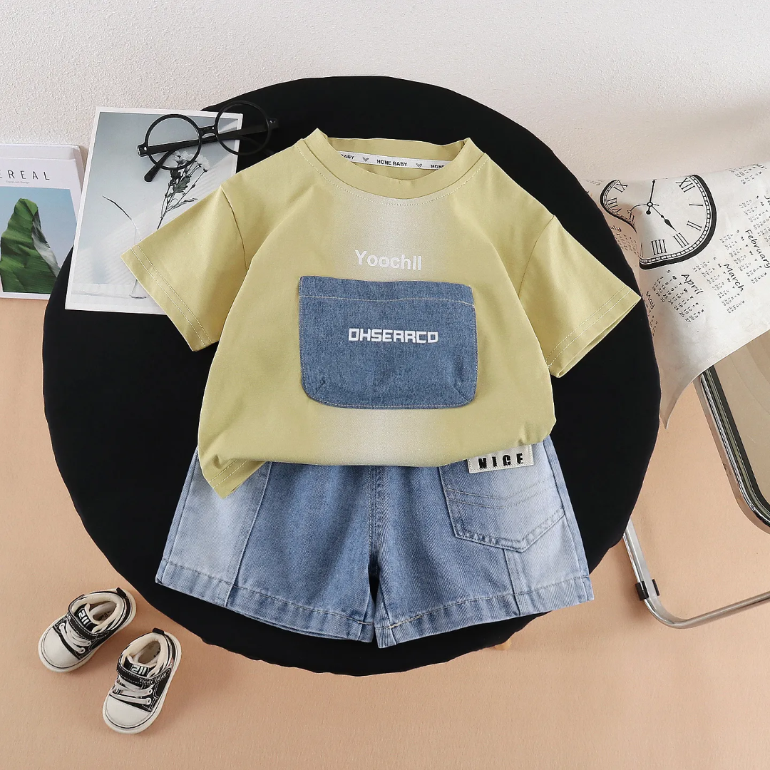 The "Street Style" Denim Pocket Tee & Shorts Set