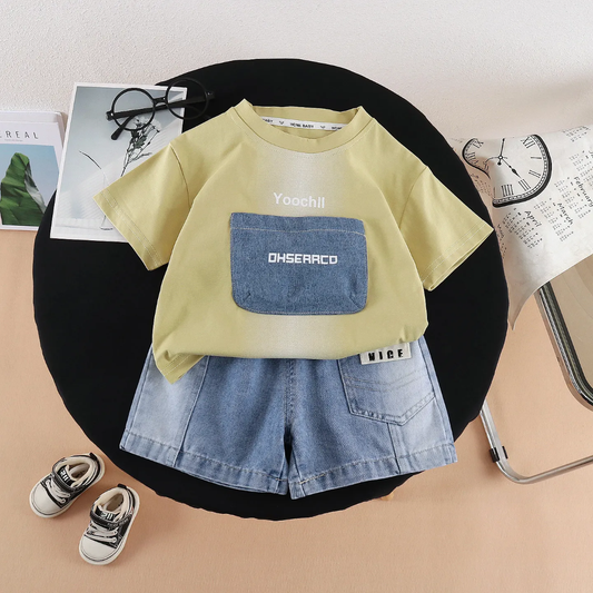 The "Street Style" Denim Pocket Tee & Shorts Set