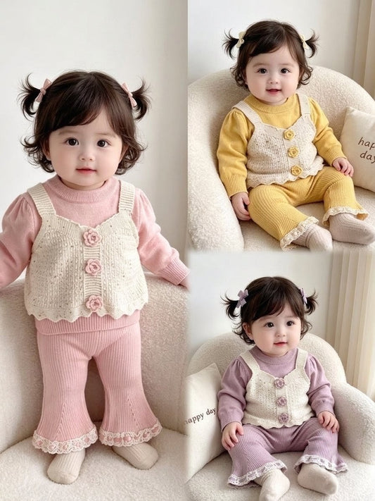 2PC Knit Flower Coord Set