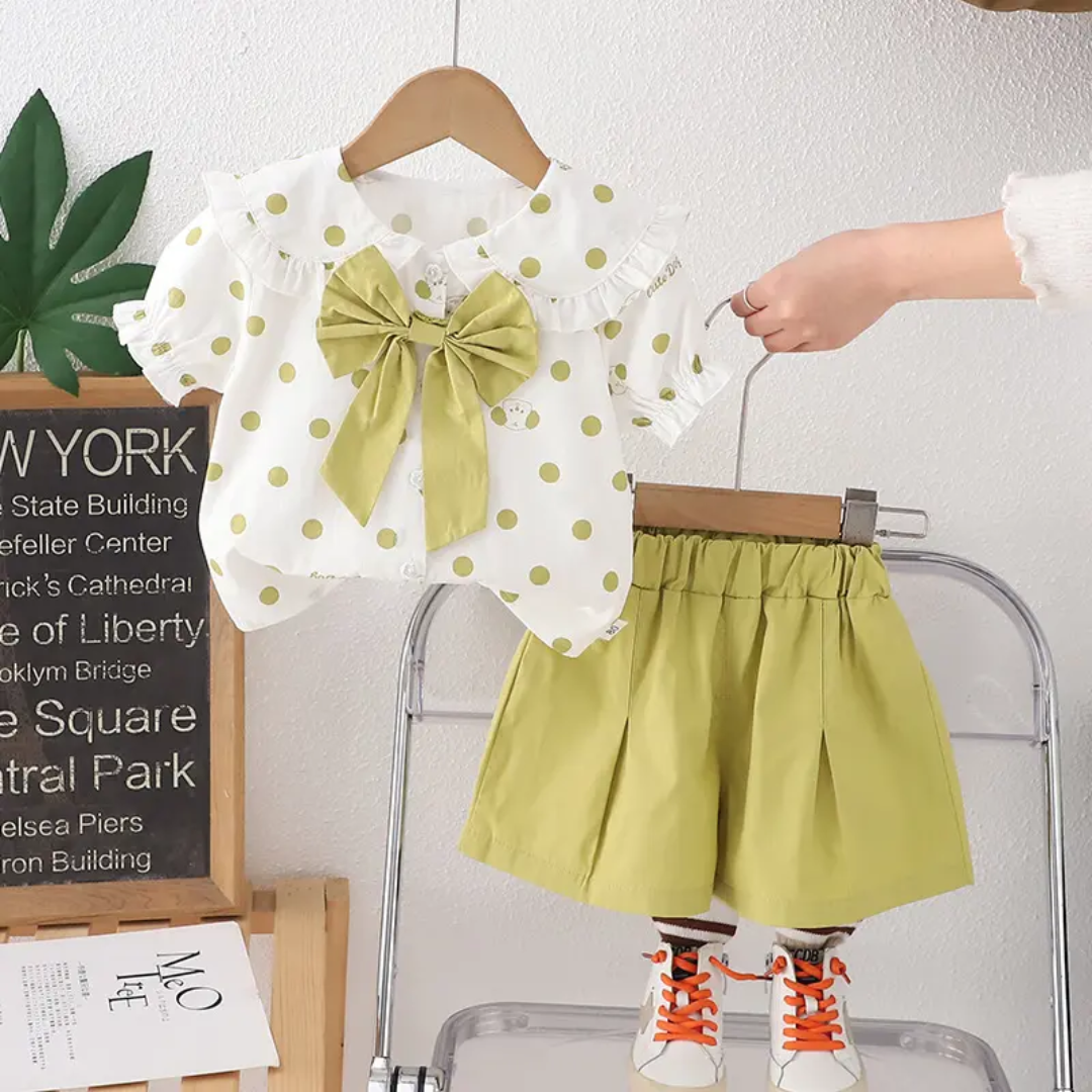 Sage Polka Bow Set