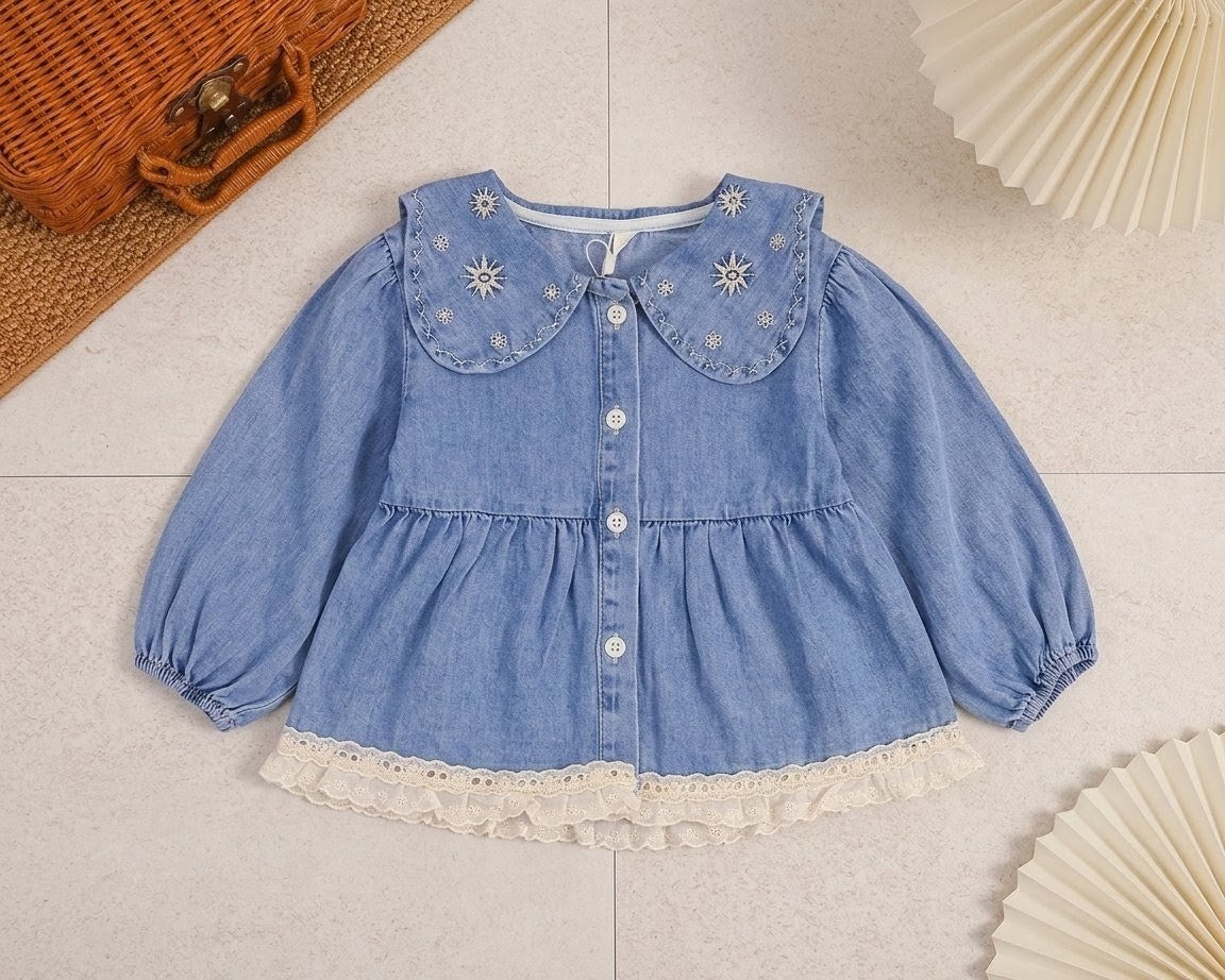 Blue Daisy Embroidered Denim Top 💙