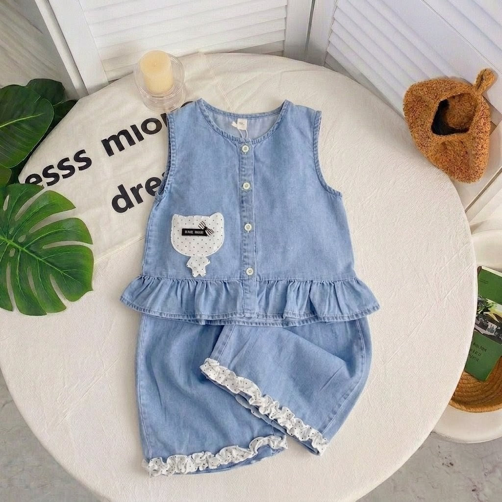 2pc Denim Sleeveless Set
