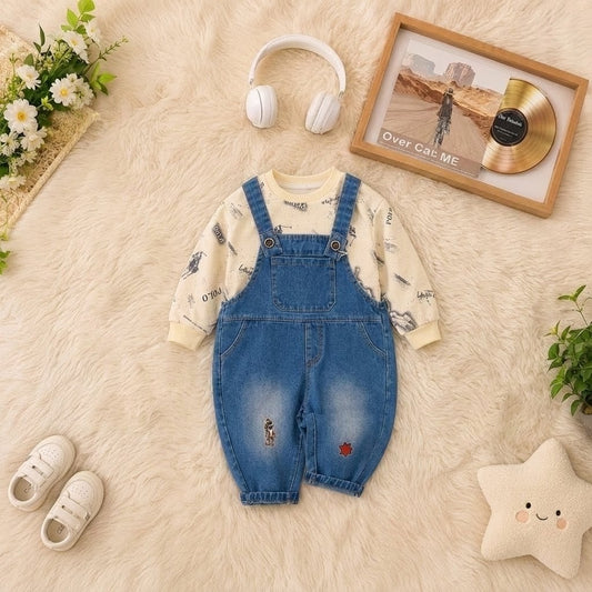 Little Adventurer Denim Dungaree & Sweatshirt Set