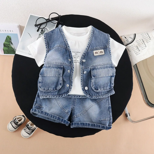 Kids Denim Vest & Shorts Outfit Set