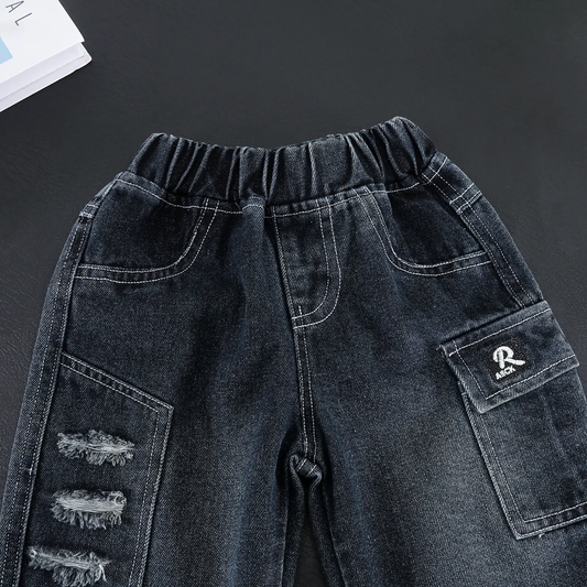 Kids Textured Sweatshirt & Denim Pants Set